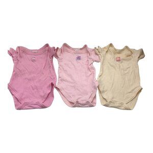 Newborn Baby Girl Bodysuit Lot Of 3 Pink Yellow Cotton Short Sleeve Snap Closure